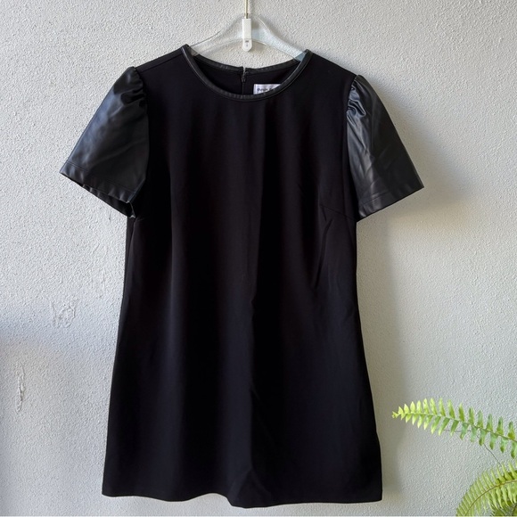 Dresses & Skirts - Emma & Michele black dress with faux leather short sleeves & trim size 16